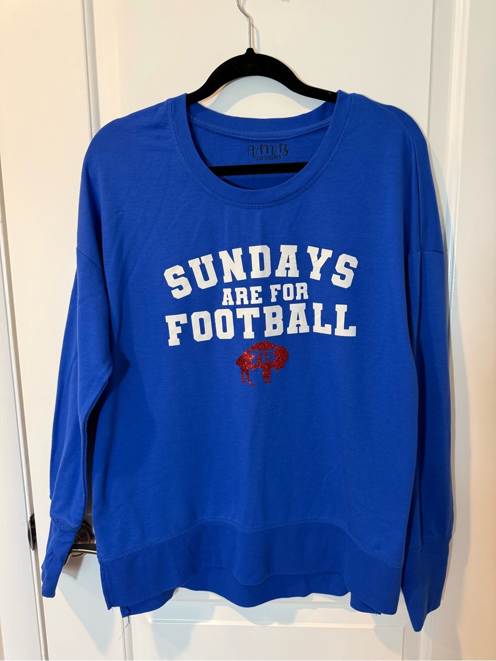 Buffalo Bills Blue Crewneck Sweatshirt with 'Sundays Are For Football' Graphic
